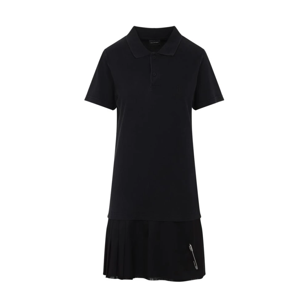 Balenciaga Women's Black Logo Polo Dress With Pleated Skirt - Short Dresses - S - Dresses