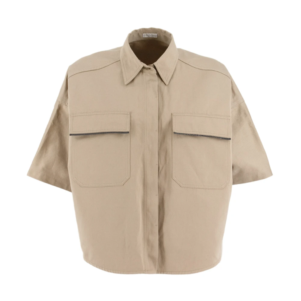 Brunello Cucinelli Women's Beige Short-Sleeved Safari Shirt