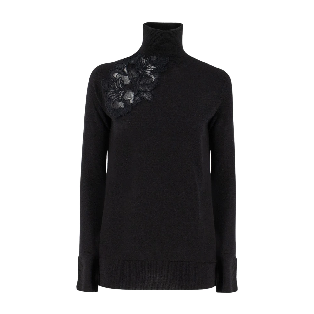 Ermanno Scervino Bloemen Kant Turtleneck Jumper Black Dames