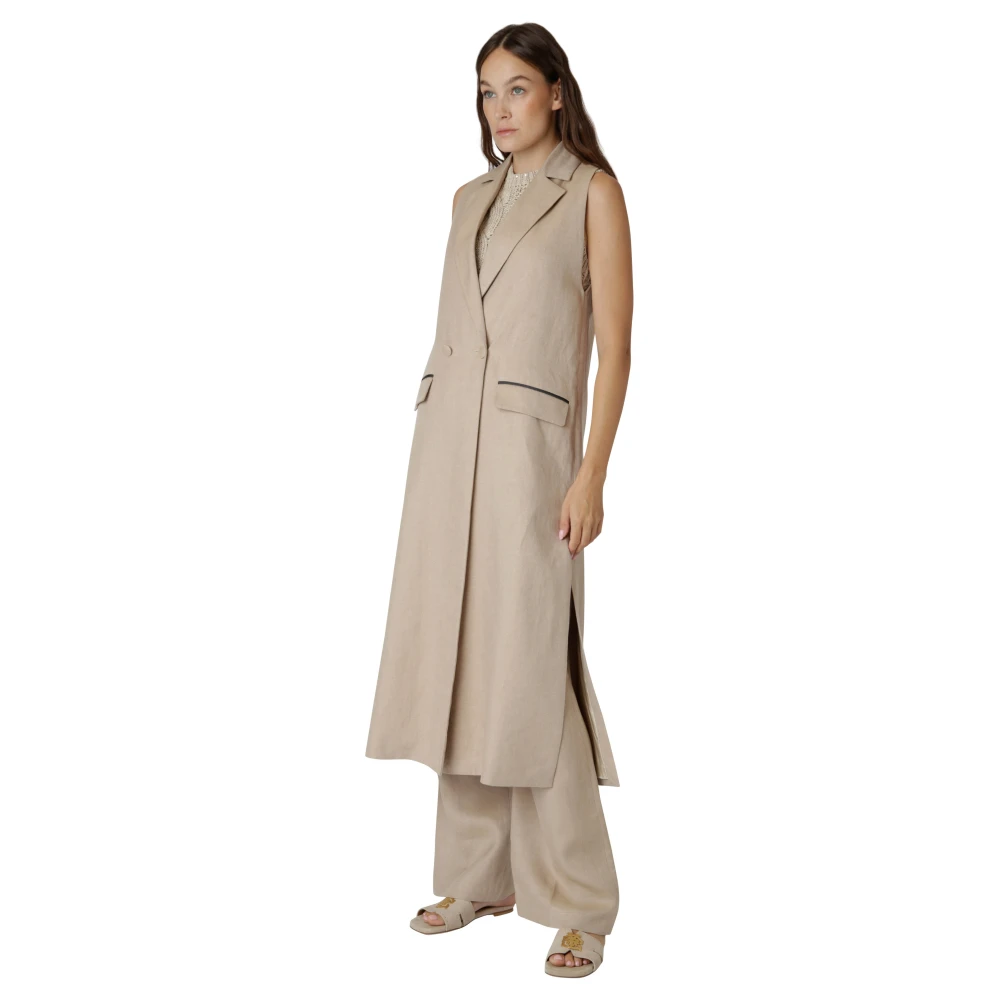 Eleventy Mouwloos Linnen Vest Beige Dames