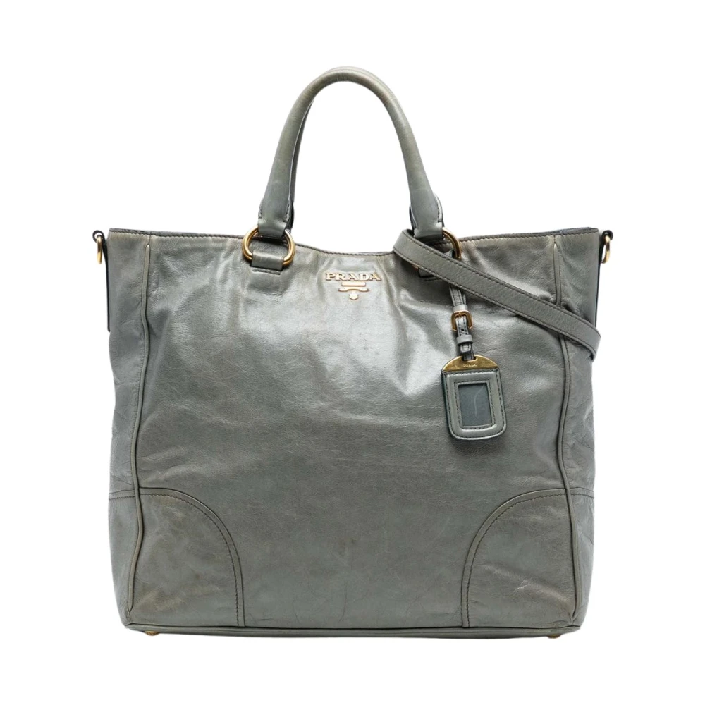 Prada Vintage Women's Gray Pre-Owned Leather Tote Bag