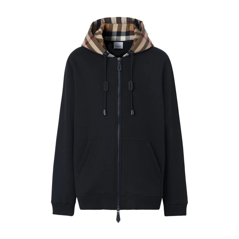 Burberry Black Check Pattern Hooded Zip Coat - Male - Zip-Throughs - S - Sweatshirts & Hoodies