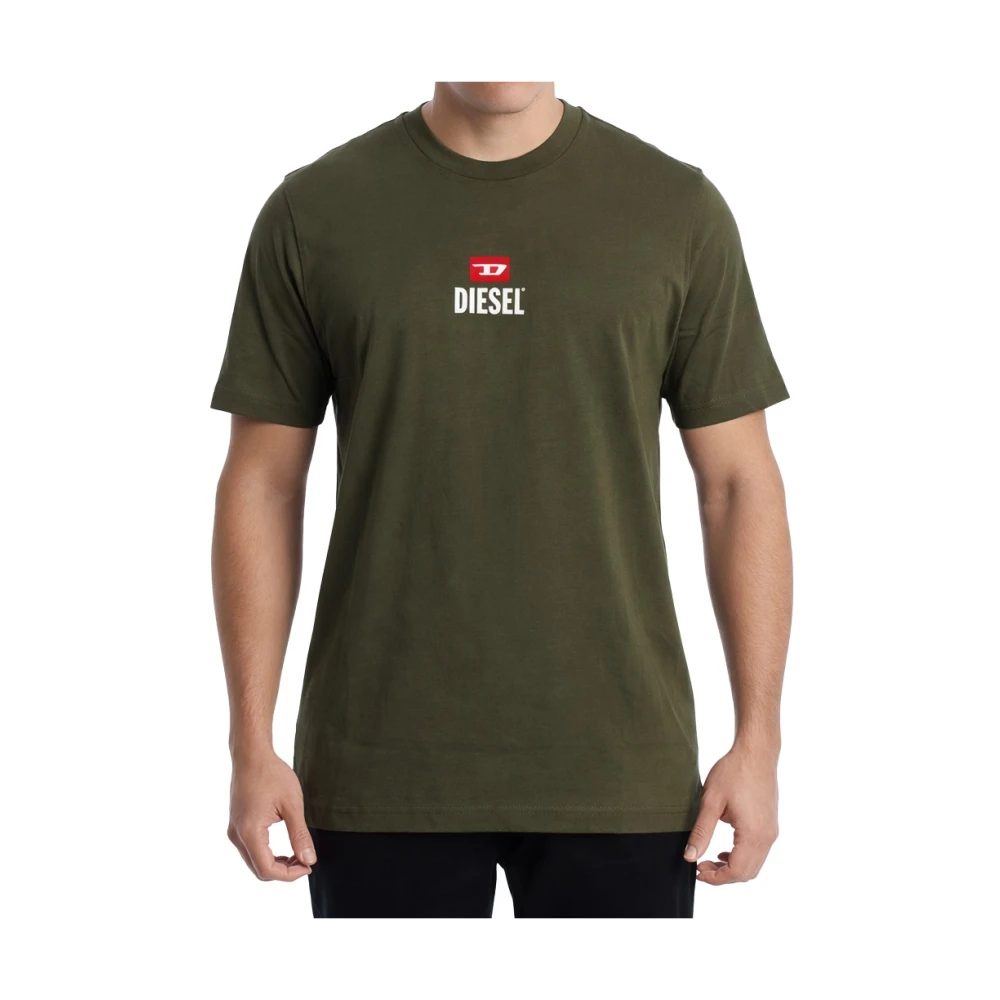 Diesel Mannelijk Groente Tops Heren, Groen, Xl, Katoen, T-Shirt Met Ronde Hals