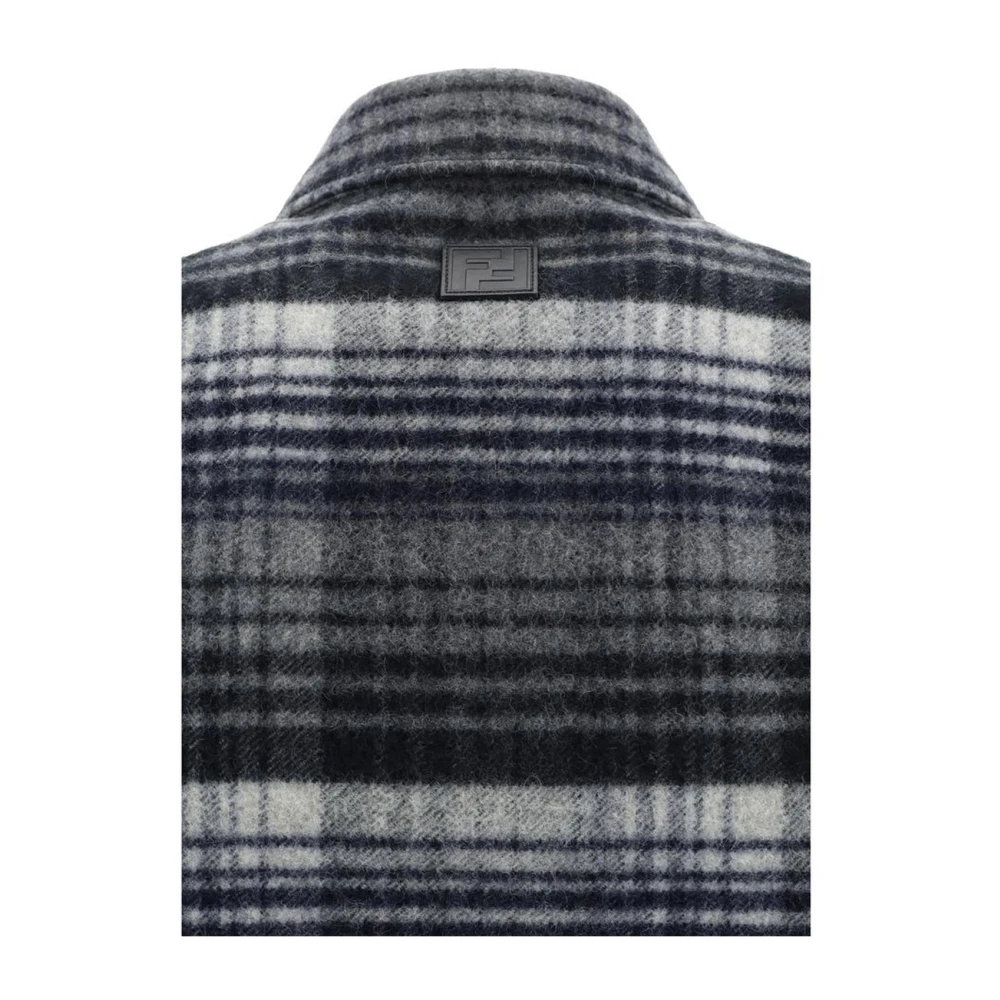 Fendi Geruite Wollen Jas Klassieke Kraag Gray Heren