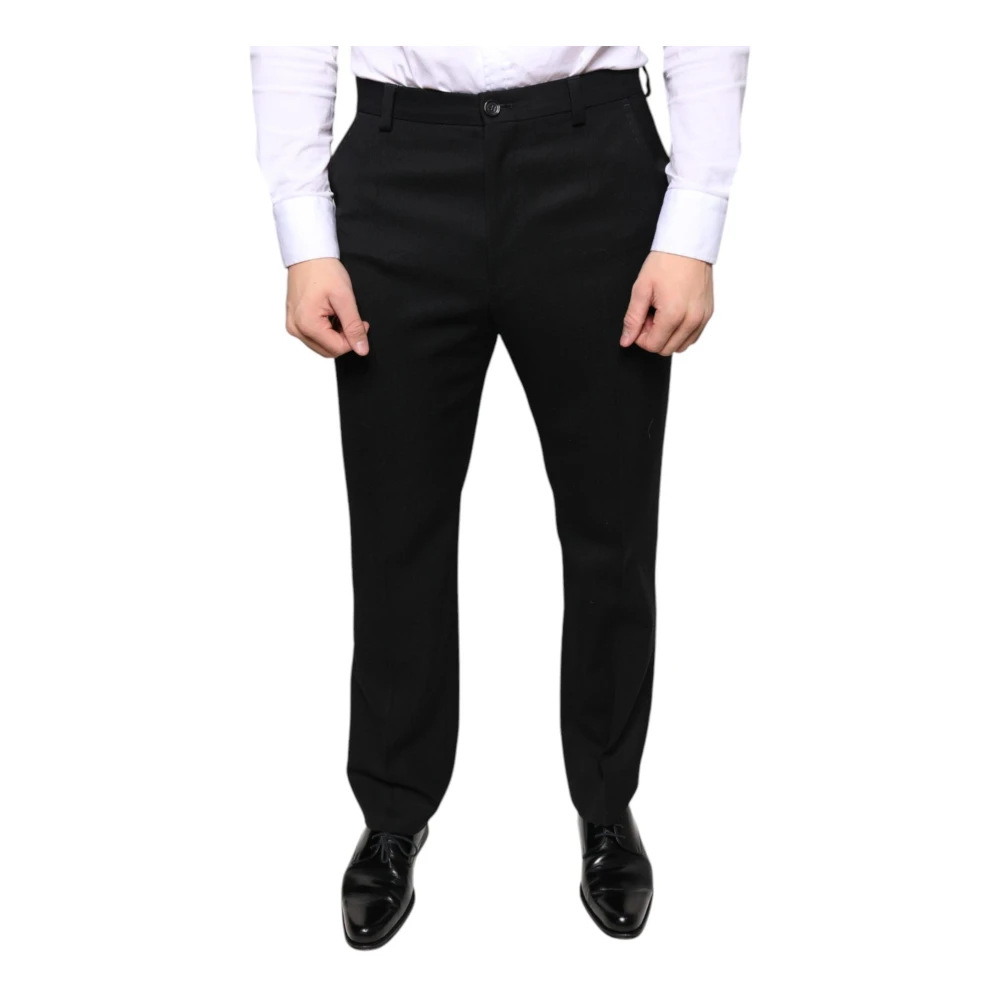 Dolce & Gabbana Zwarte Wolmix Skinny Dressbroek Black Heren