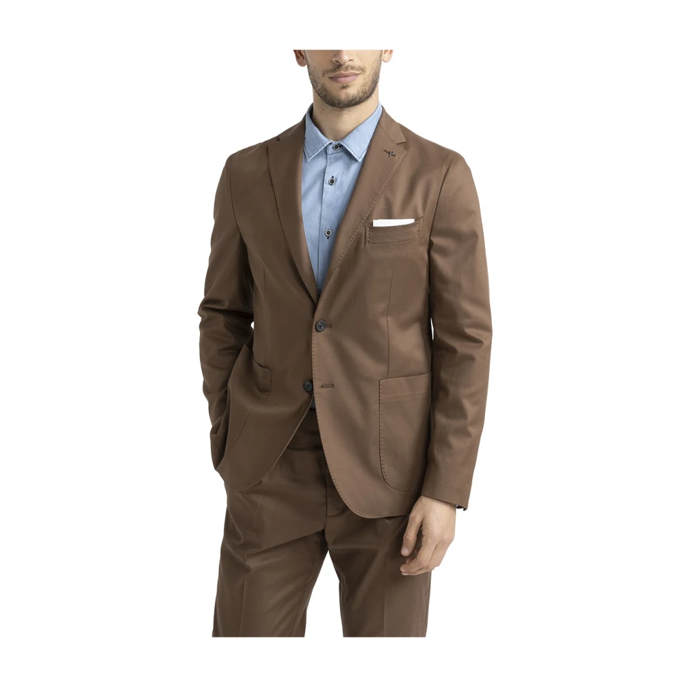 PESERICO Katoen tencel en wol single-breasted blazer Brown Heren