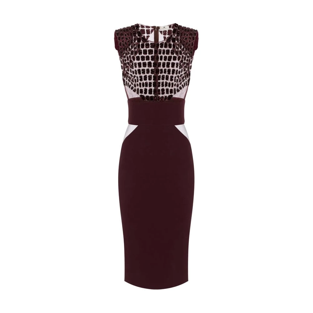 Elisabetta Franchi Red Dress In Lightweight Crêpe And Tulle Fabrics With Crocodile-Effect Embroideries - Female - Party Dresses - M - Dresses
