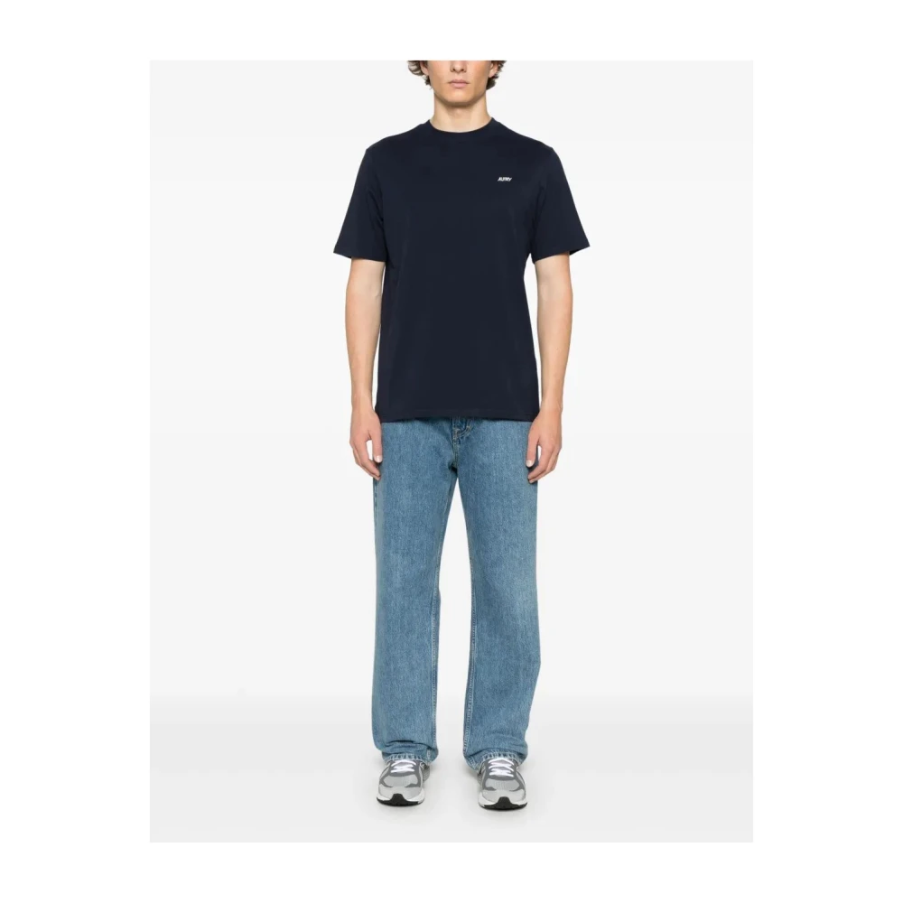 Autry Blauw T-shirt met ronde hals en geborduurd logo Blue Heren