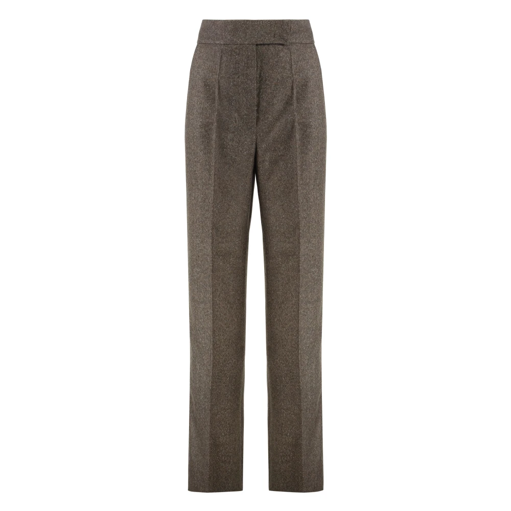 Max Mara Women's Brown Wool Flannel Wide-Leg Trousers - Wide Trousers - Xs - Trousers