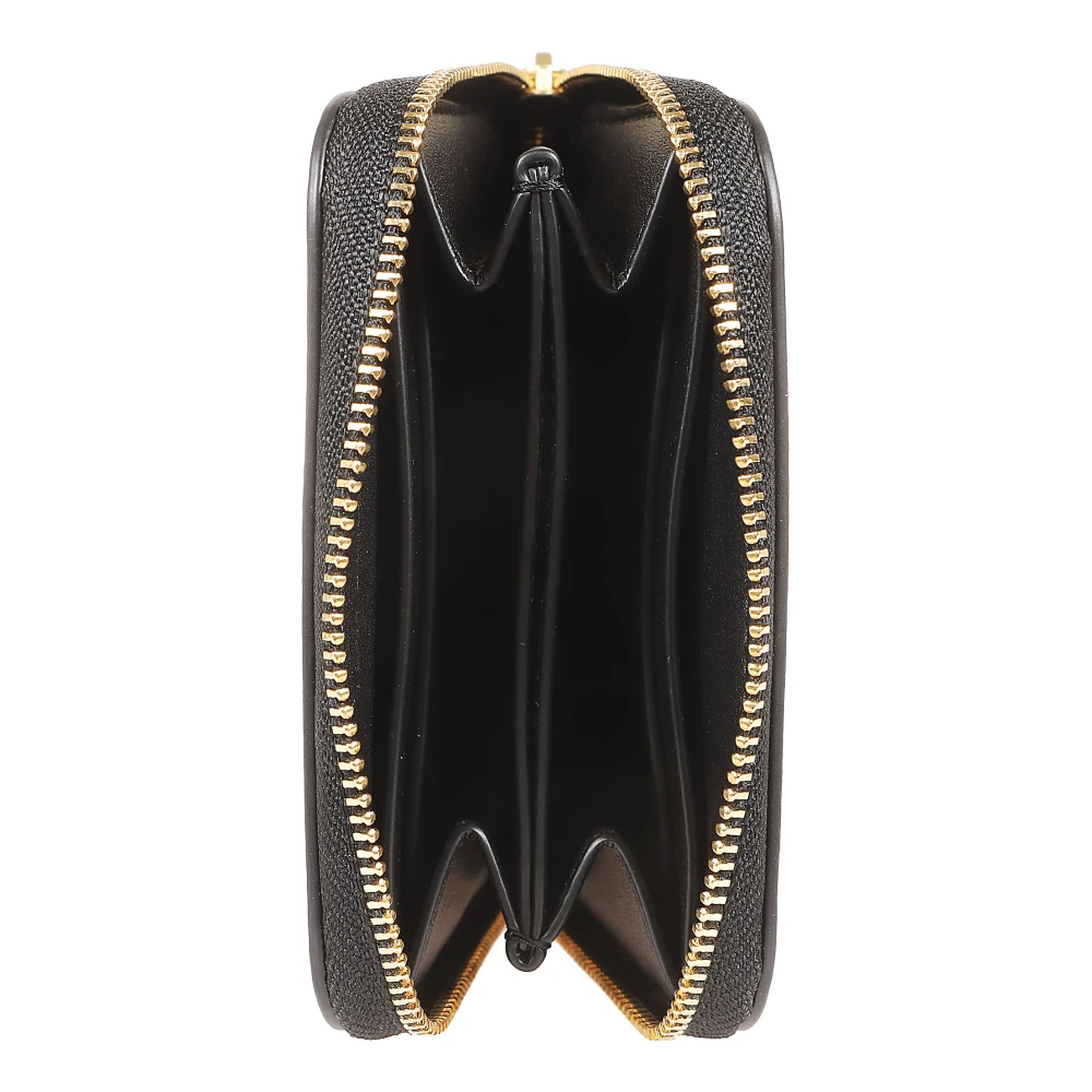 TORY BURCH Zwarte leren portemonnee met iconisch logo Black Dames
