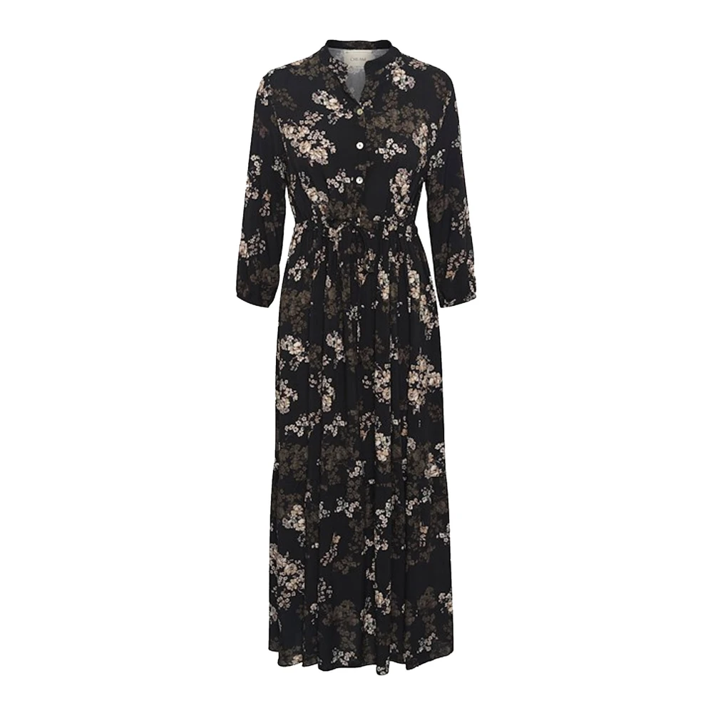 Cream Herfstbloemen Lange Jurk Zwart Multicolor Dames