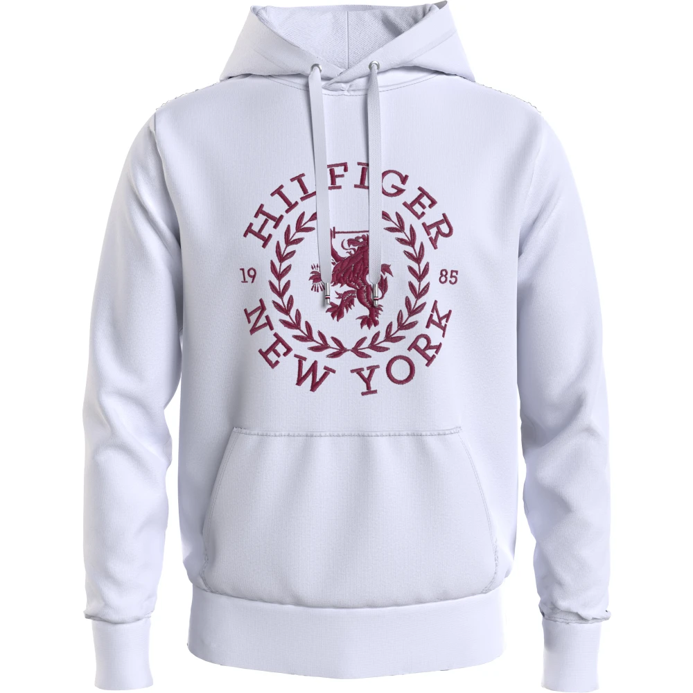 Tommy Hilfiger Men's White Hoodies, L, Embroidered Heritage Logo Hoodie