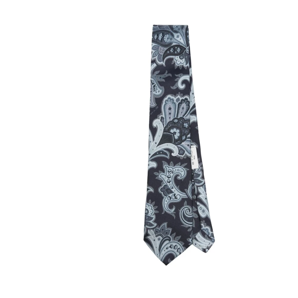 ETRO Blauw Patroon Jacquard Stropdas Blue Heren