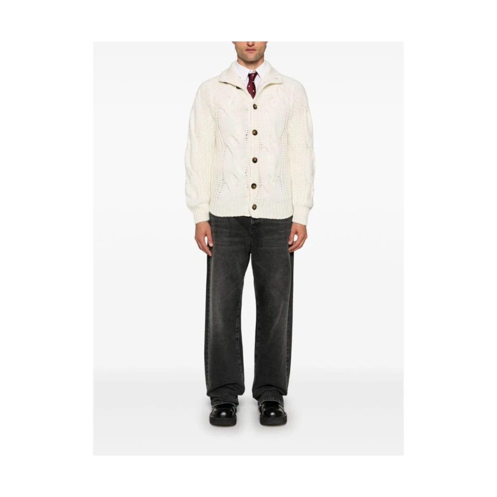 Canali Chunky Gebreide Trui met Vlechtdetails Beige Heren