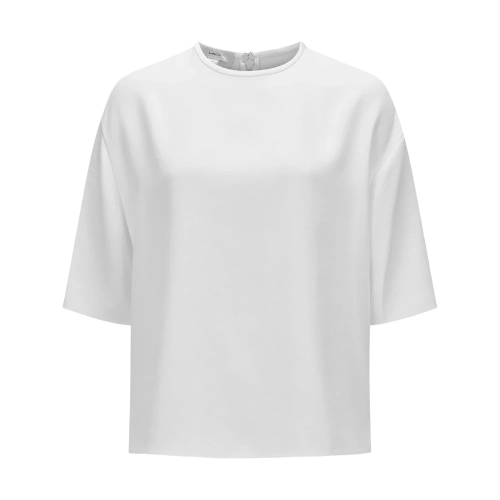 Vince Vrouw Wit Te Crêpe Blouse Ronde Hals Korte Mouwen