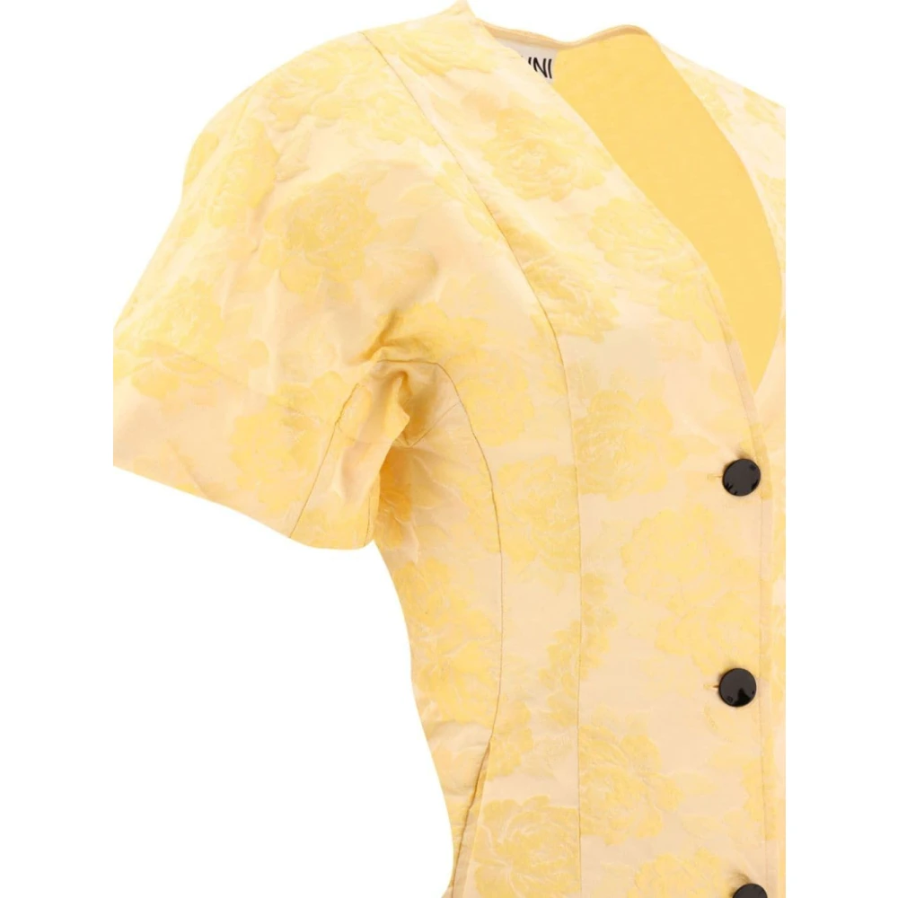 Ganni Bloemen Jacquard Midi Jurk Yellow Dames