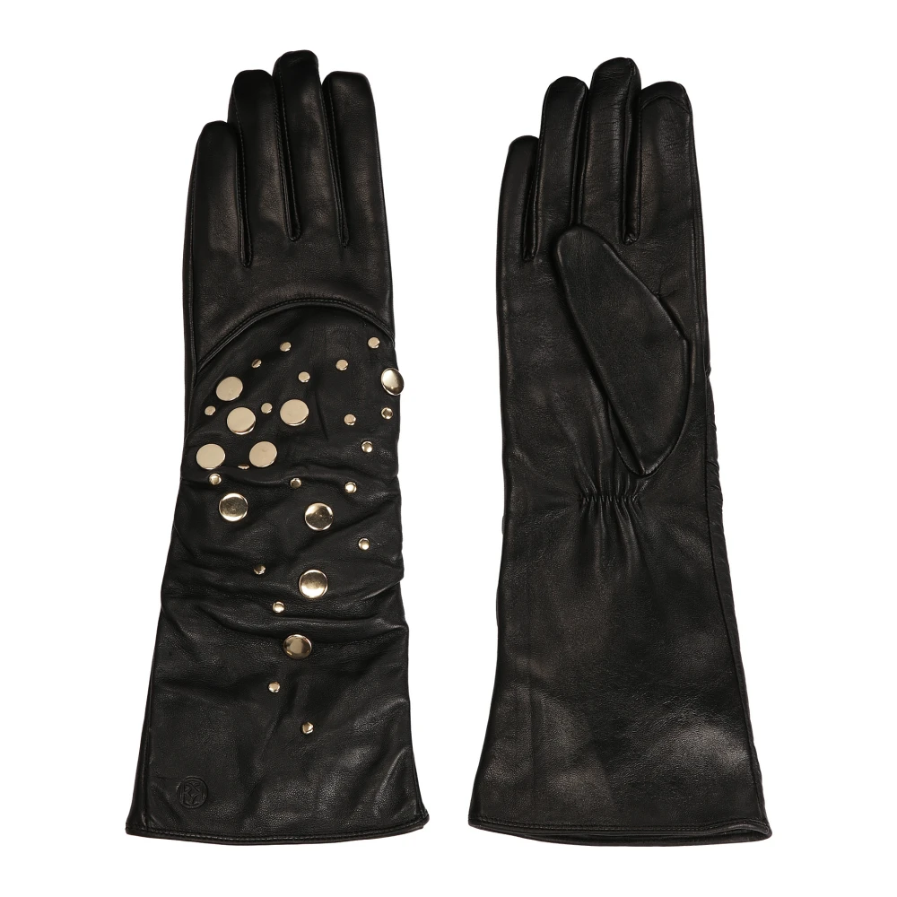 Kazar Lange zwarte handschoenen versierd met gouden klinknagels Black Dames
