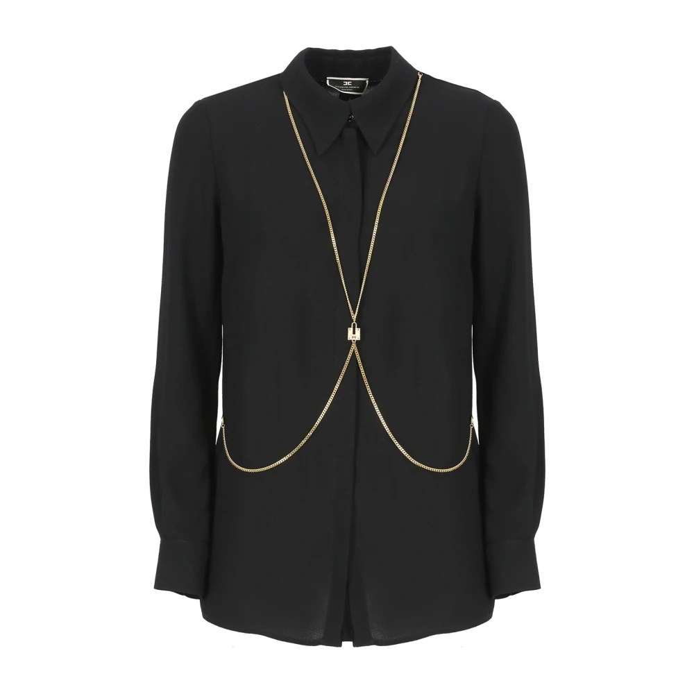 Elisabetta Franchi Zwarte Shirt met Colletto en Gouden Details Black Dames
