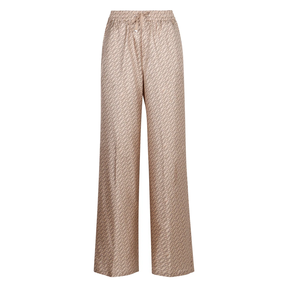 Herno Zijden bedrukte broek met trekkoord in de taille Beige Dames