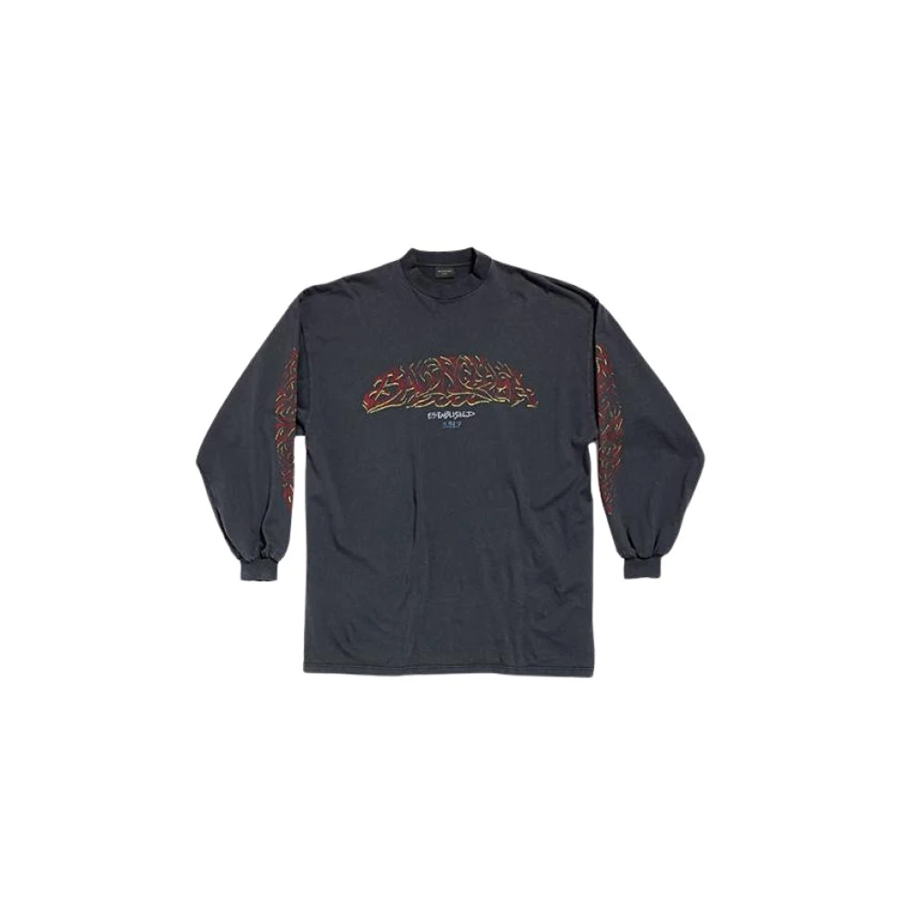 Balenciaga Vintage Donkergrijze Tee-Shirt Unisex Gray Heren