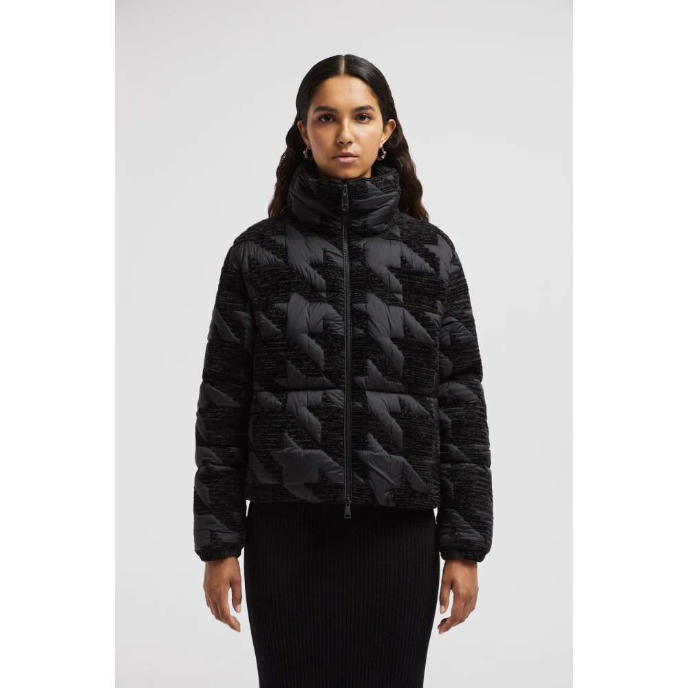 Moncler Korte donsjas met pied-de-poule patroon Black Dames
