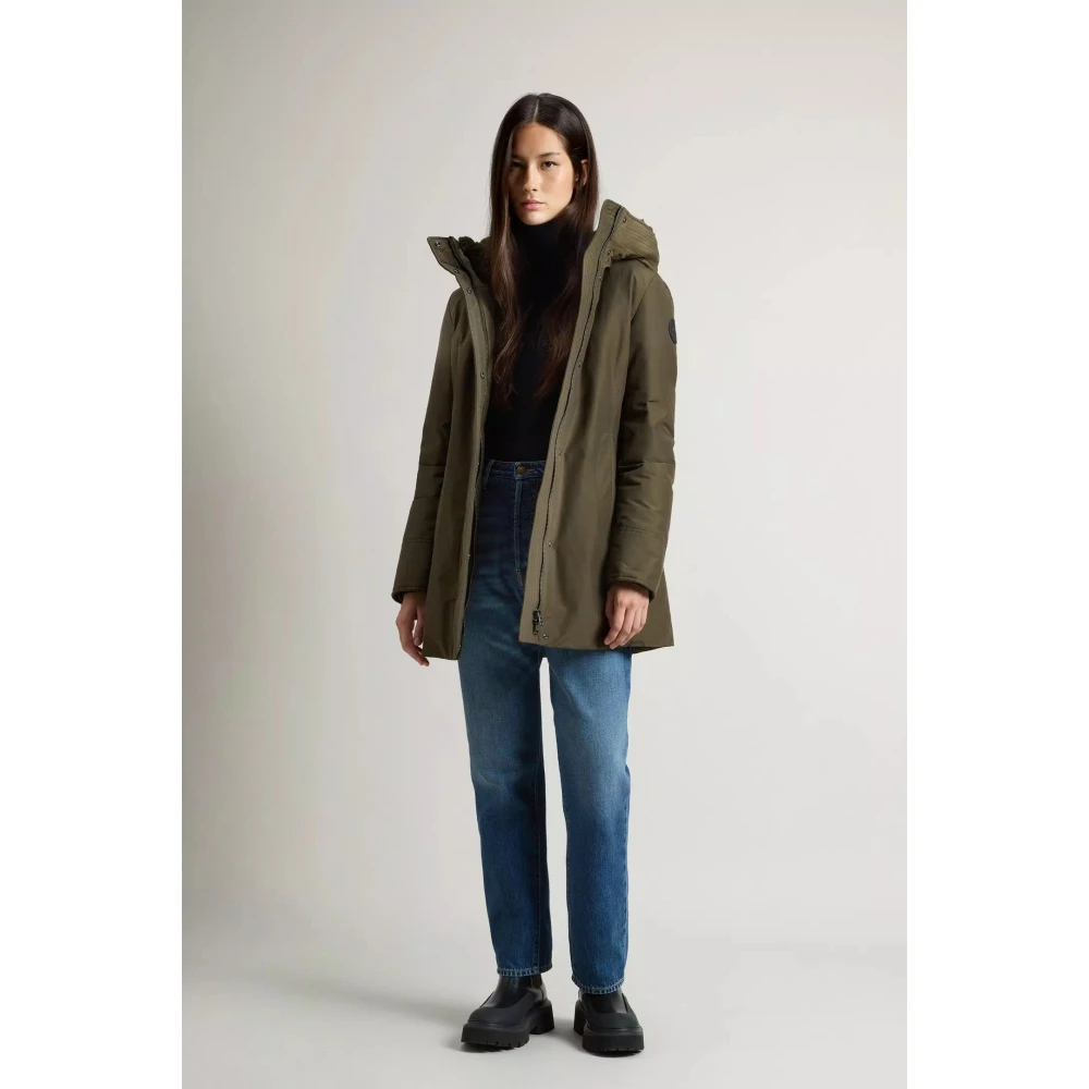 Woolrich Groene Parka Jas met Bont Capuchon Green Dames