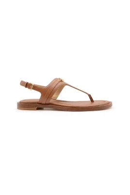 Brun läder T-rem platta sandaler