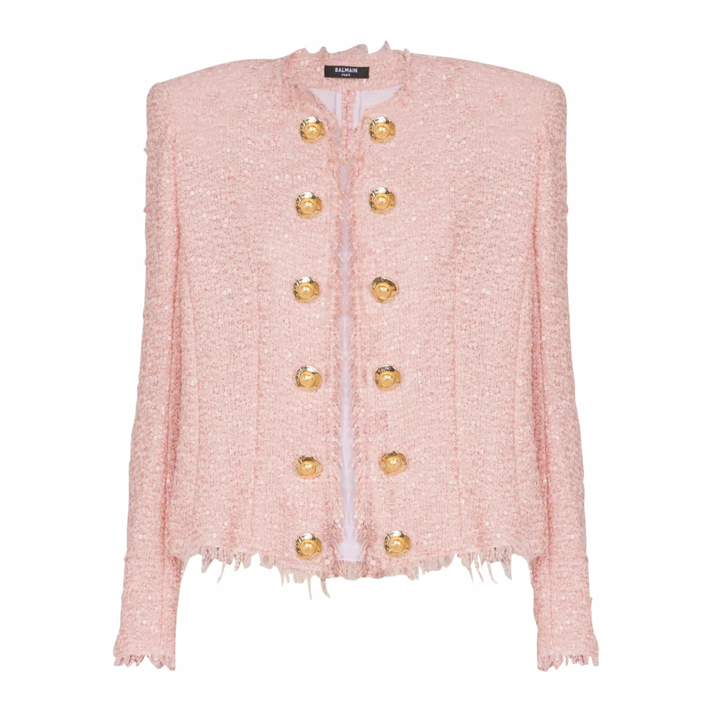 Balmain Women's Pink Edge-To-Edge Sequin Tweed Jacket - Tweed Jackets - 2XS - Jackets