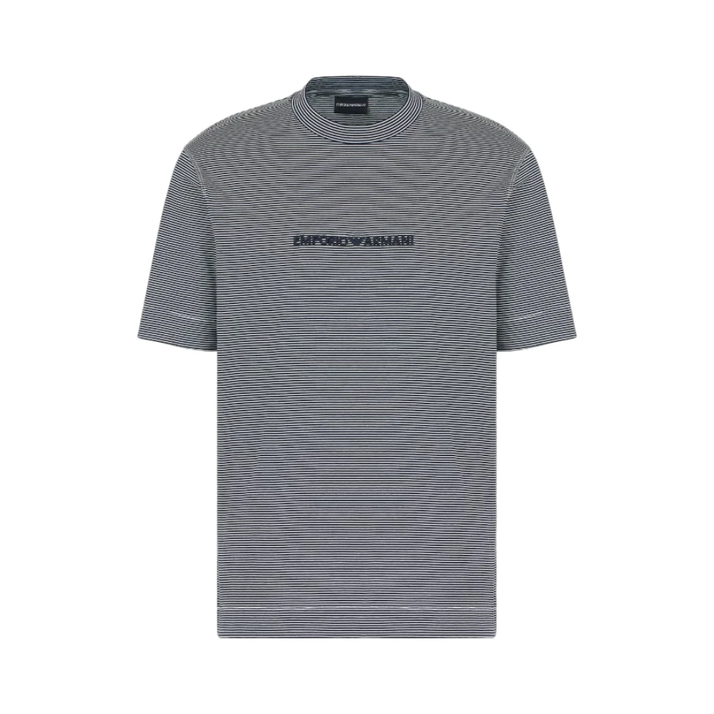 Emporio Armani Gestreept Crew Neck Logo T-shirt Blue Heren