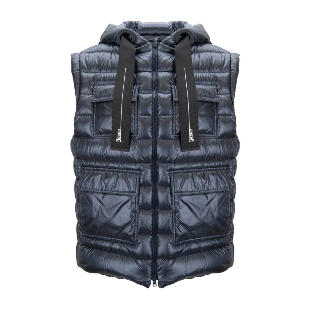 Herno Women's Blue Short Hooded Down Vest - Waistcoats - L - Jackets