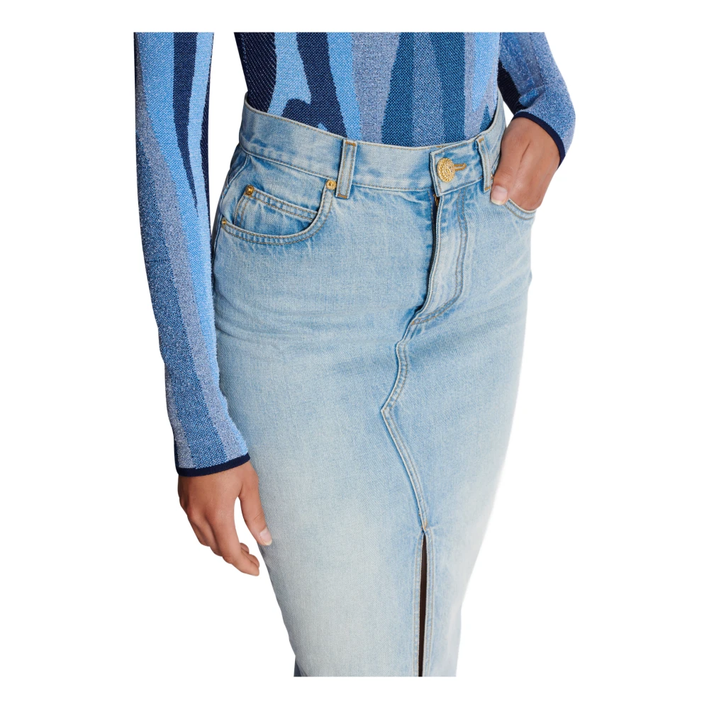 Balmain Denim midi rok Blue Dames