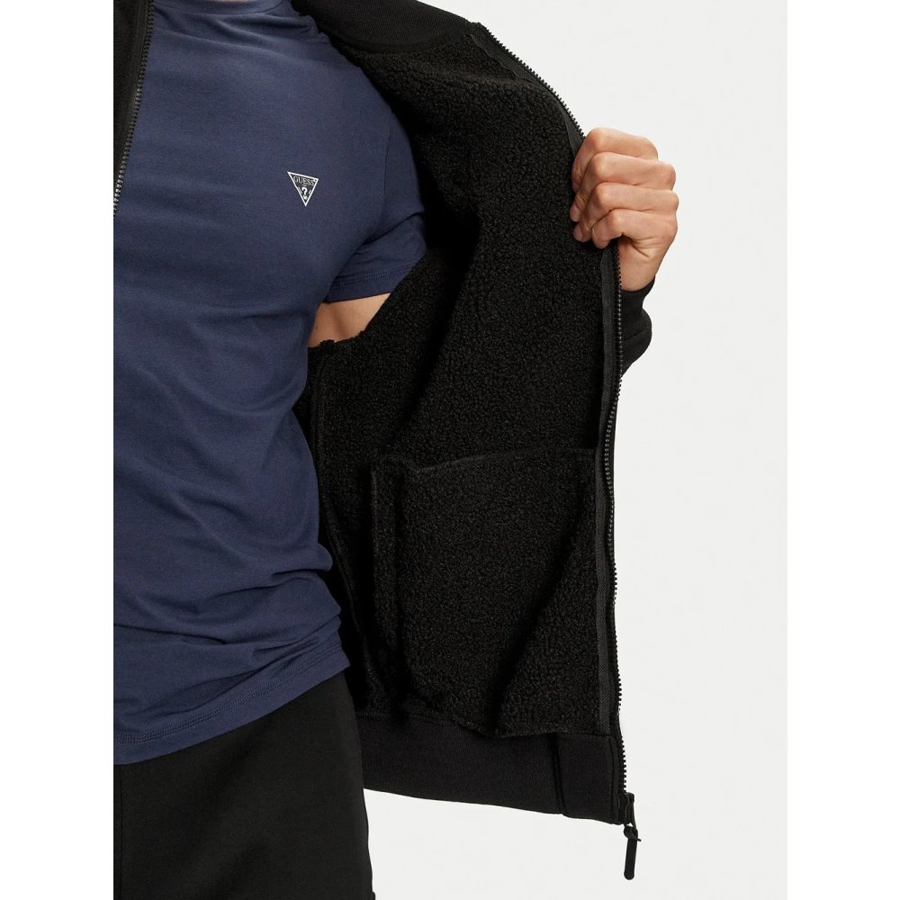 Guess Zwarte Sherpa Zip Jas Stijlvol Comfort Black Heren