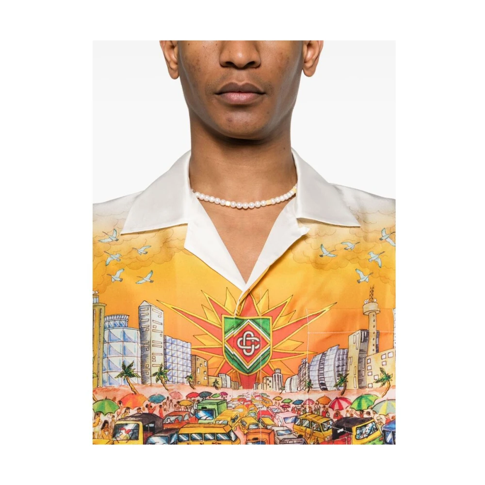 Casablanca Zijden Overhemd met Grafische Print Orange Heren