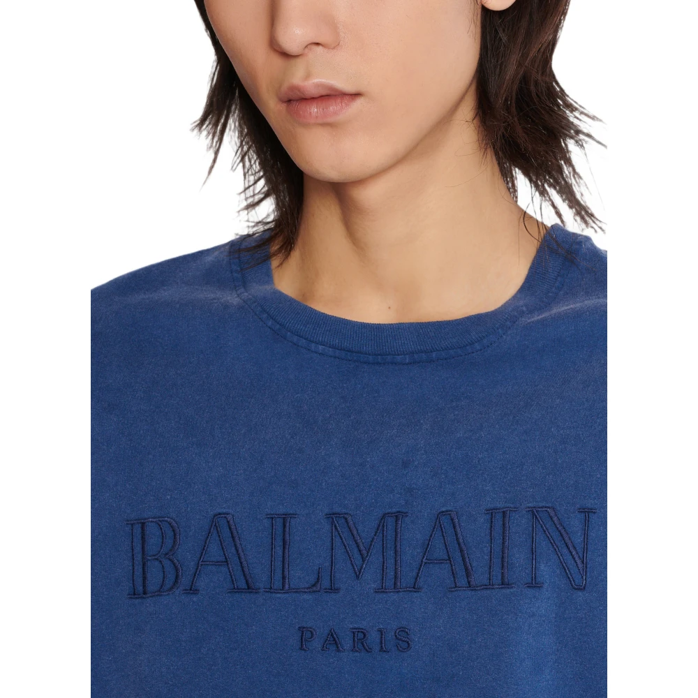 Balmain Los T-shirt met vintage borduurwerk Blue Heren