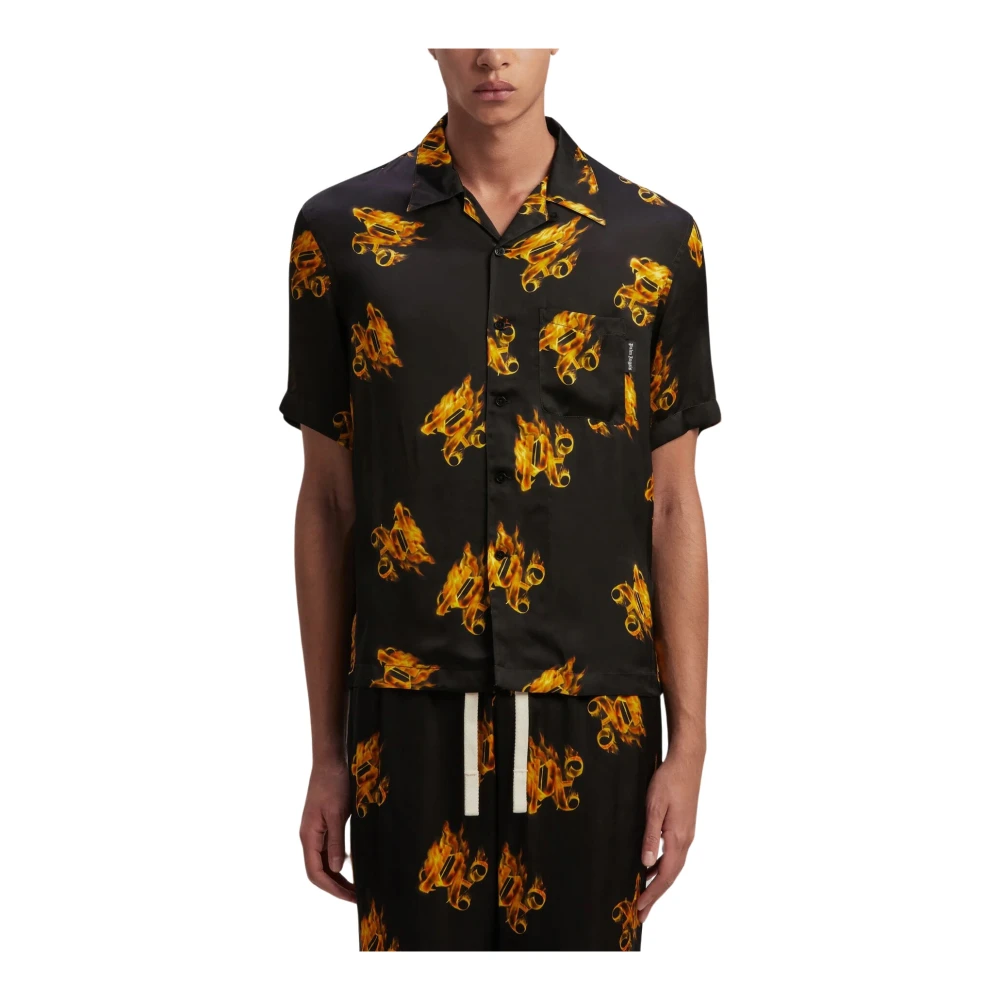 Palm Angels Zwarte Gouden Brandende Monogram Shirt Multicolor Heren