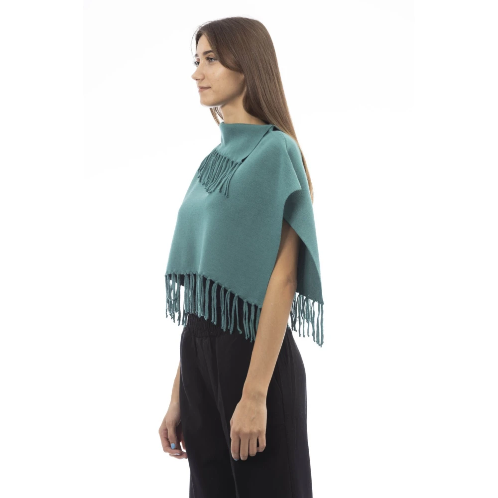 Alpha Studio Fringe Poncho Green Dames