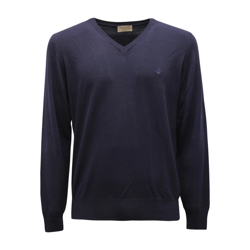 Brooksfield Men's Blue V-Neck Wool Sweater Made In Italy