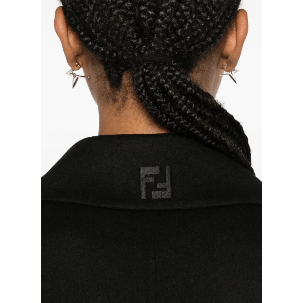 Fendi Zwarte Wollen Blend Ceintuurjas Black Dames