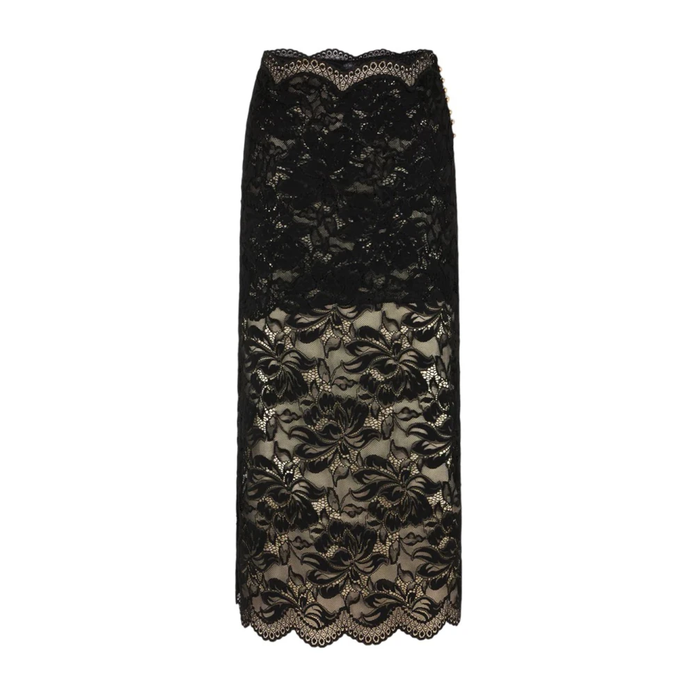 Paco Rabanne Kanten Midi Rok Elegant Comfort Black Dames