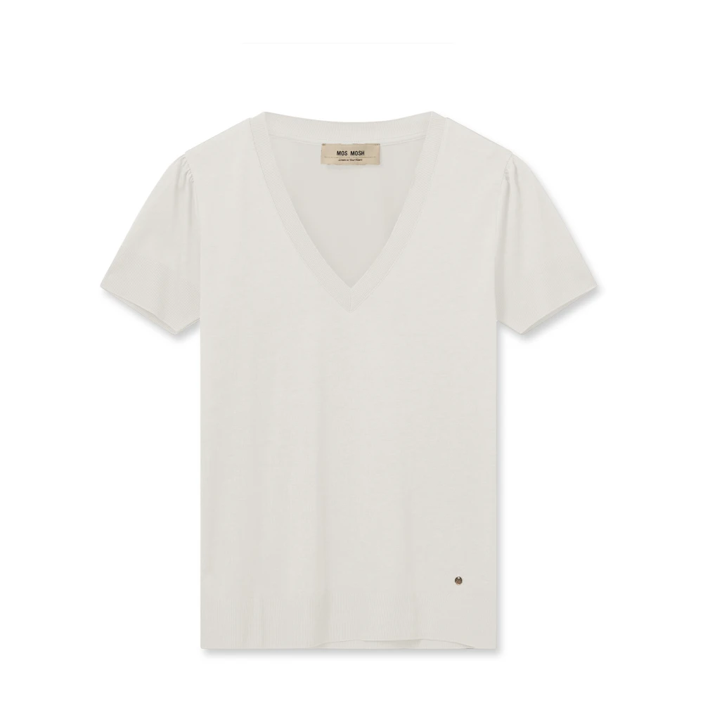 MOS MOSH Zachte V-hals Tee Top in Ecru White Dames