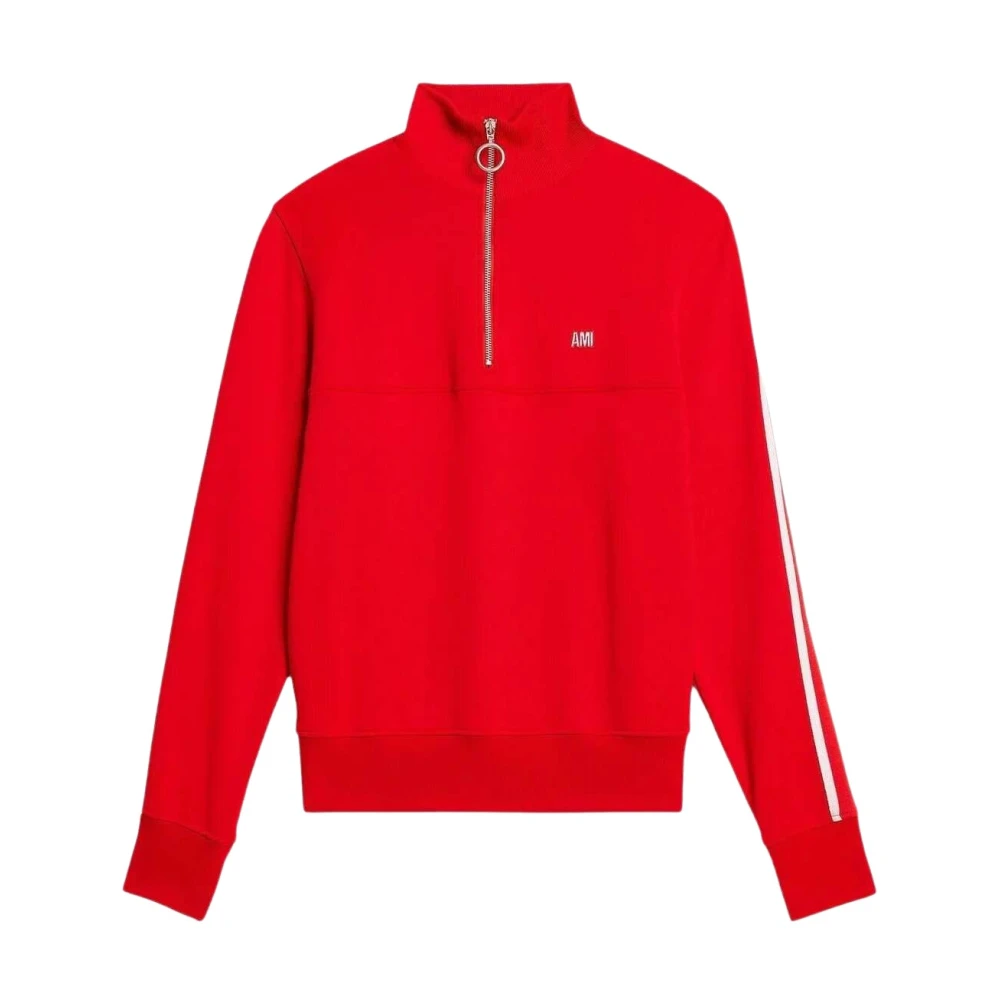 Ami Paris Gestreepte pullover sweatshirt met korte rits Red Heren