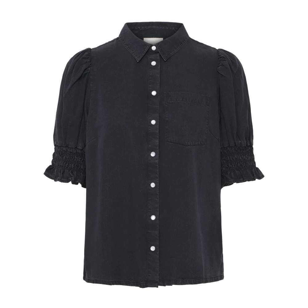 Ichi Women's Black Washed Blouse With Puff Sleeves - Shirts - Xs - Blouses & Shirts