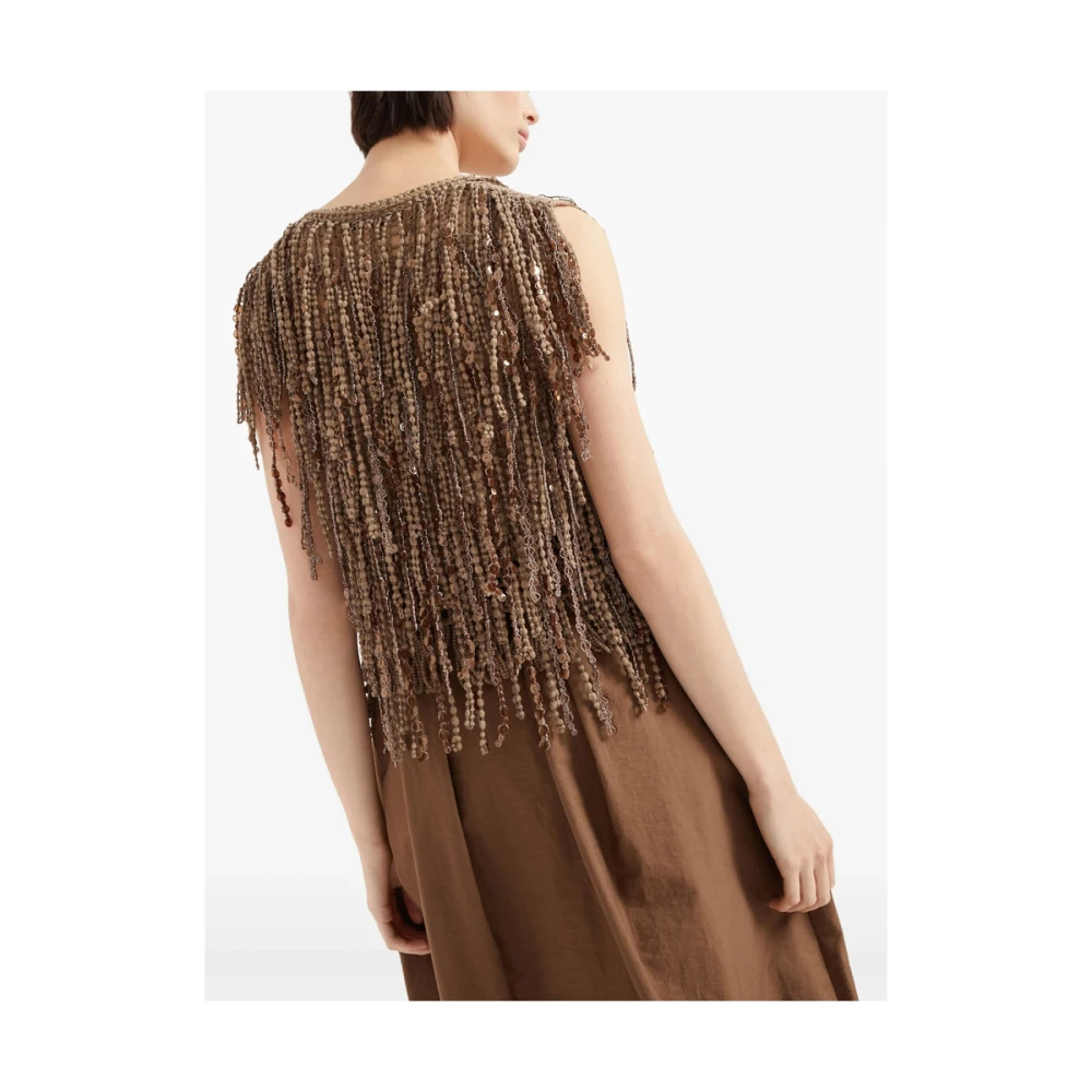 BRUNELLO CUCINELLI Bruine Pailletten V-hals Mouwloze Trui Brown Dames