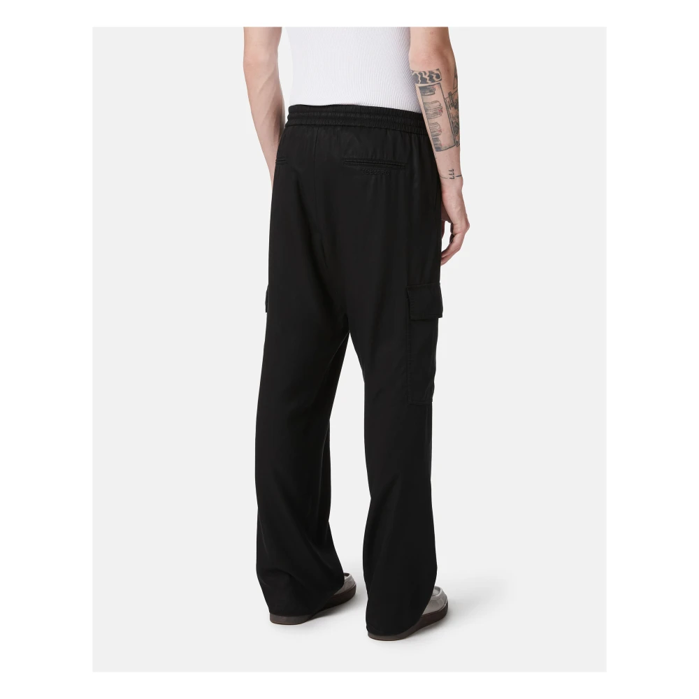Iceberg Zwarte cargo-fit broek in Tencel met borduursel Black Heren