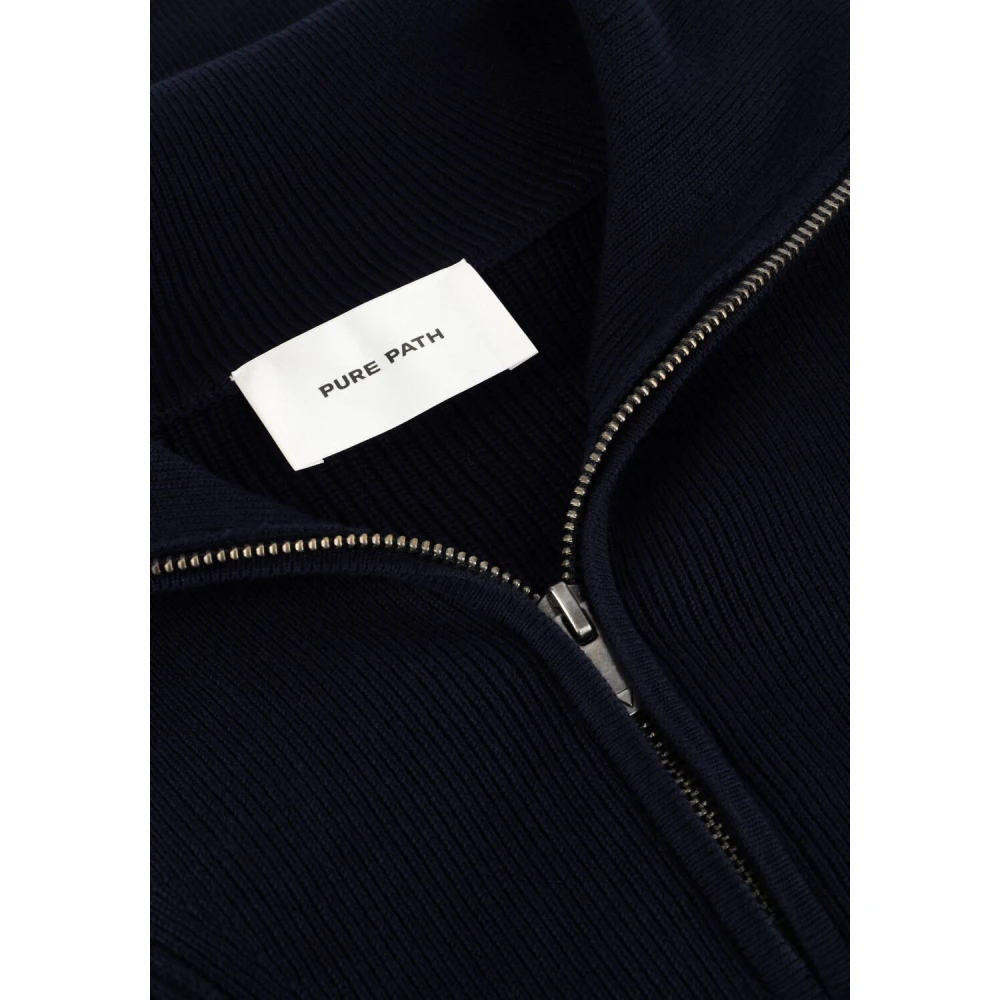 Pure Path Heren Loose Fit Gebreide Halfzip Blue Heren