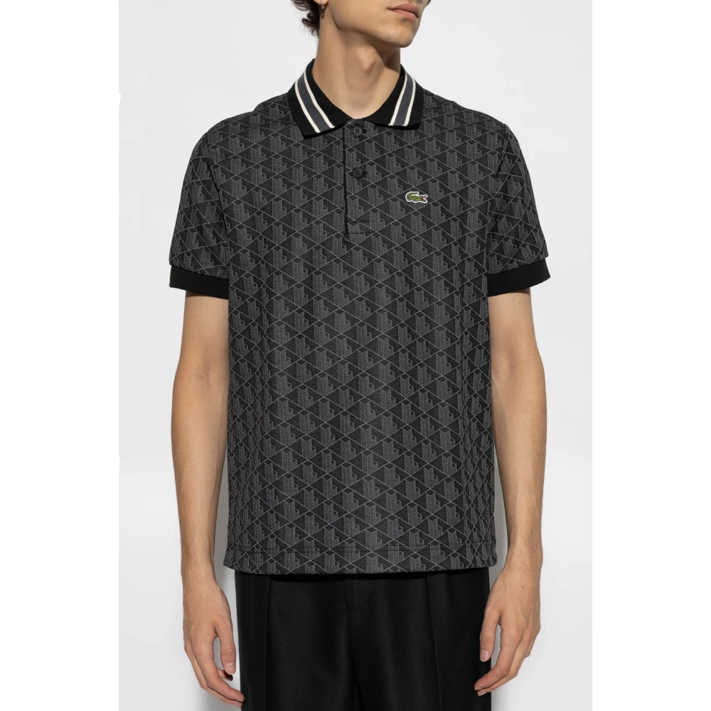 Lacoste Polo met monogram Black Heren