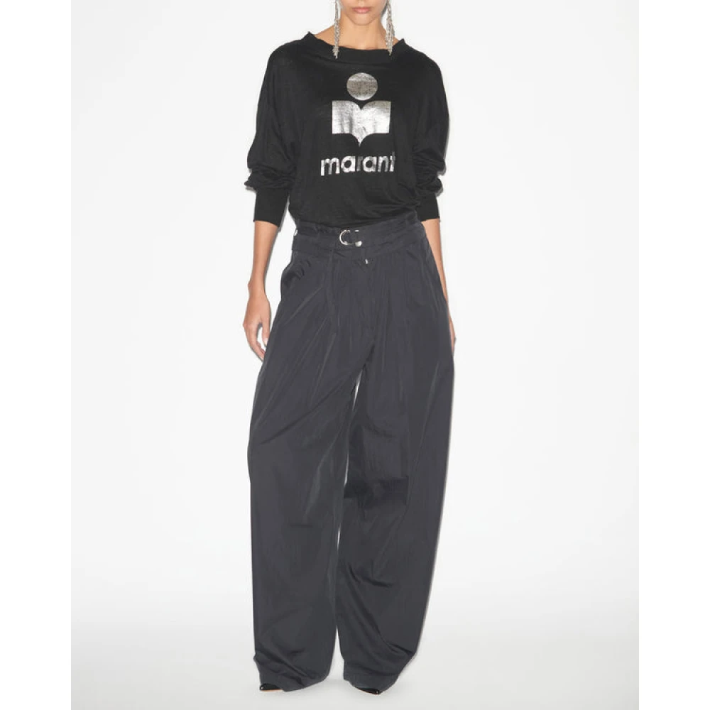 Isabel Marant Étoile Zwarte linnen T-shirt met lange mouwen en logo Black Dames