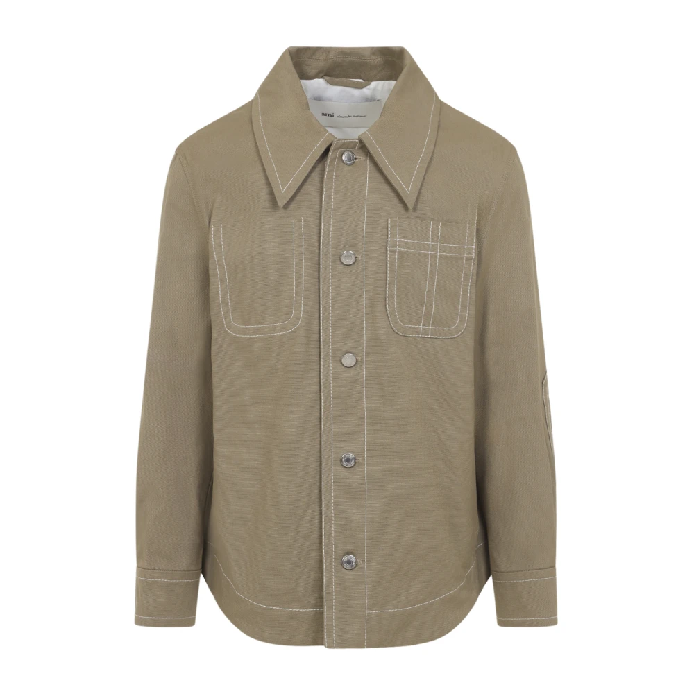 Ami Paris Men's Beige Light Jackets, L, Worker Buttoned Jacket
