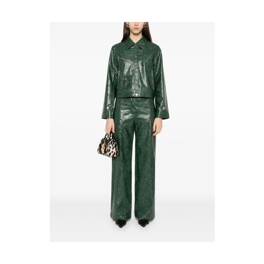BAUM UND PFERDGARTEN Donkergroene Leren Broek Textuurafwerking Green Dames