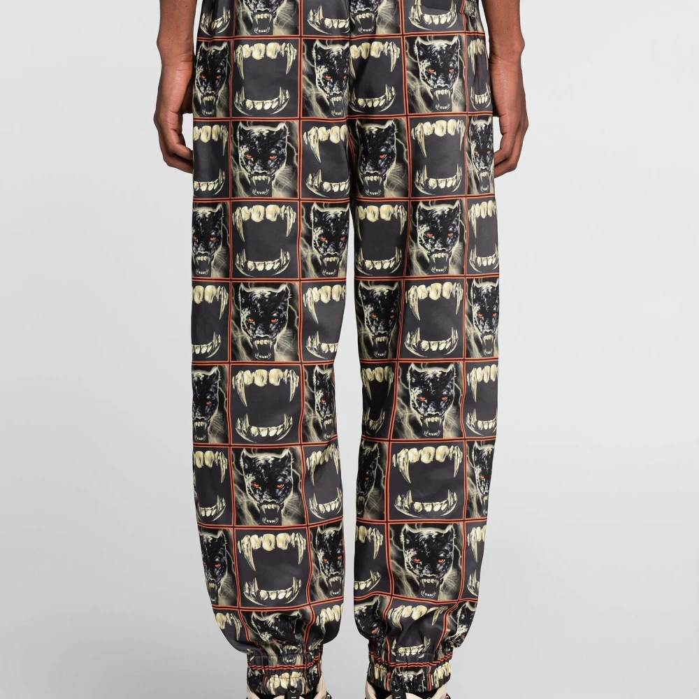Roberto Cavalli Panterprint Sweatpants met Tiger Tooth Hardware Black Heren